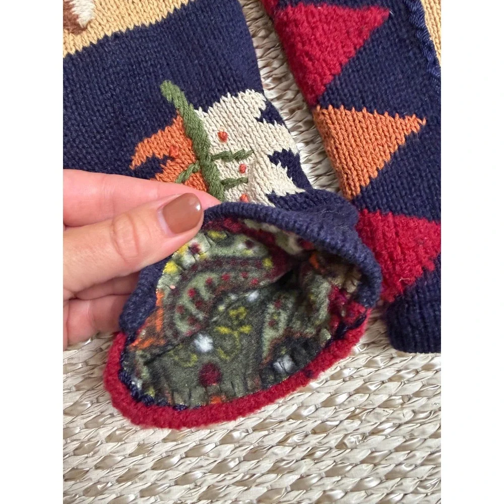 Vintage Style Knit Mittens Autumn Leaf Acorn Embroidery patchwork Cottagecore